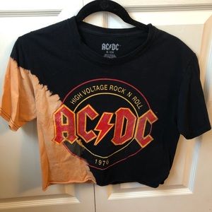 Reverse tie dye cropped AC/DC shirt